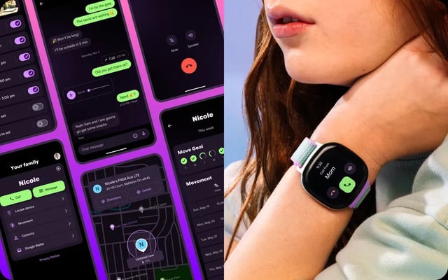 a promotional image of the fitbit ace lte, a square smartwatch for kids.