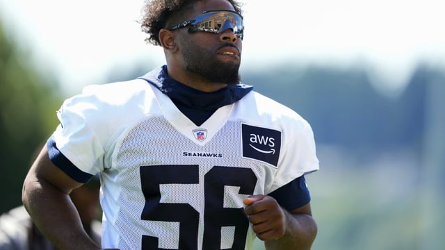 Seattle Seahawks linebacker Jordyn Brooks jogs off the field after the NFL football team's training camp Thursday, July 27, 2023, in Renton, Wash. (AP Photo/Lindsey Wasson)