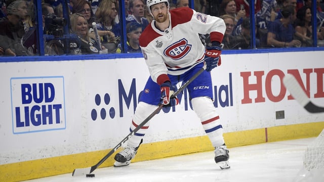 FILE - Montreal Canadiens defenseman Jeff Petry (26) controls a puck during the second period of Game 2 of the NHL hockey Stanley Cup finals series against the Tampa Bay Lightning, Wednesday, June 30, 2021, in Tampa, Fla. The Detroit Red Wings acquired defenseman Jeff Petry from the Montreal Canadiens on Tuesday, Aug. 15, 2023, a trade that gives them another veteran player late in a busy offseason of additions.(AP Photo/Phelan M. Ebenhack, File)