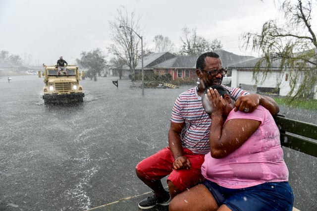 A volunteer high water truck roams to assist with evacuation in a flooded neighborhood in the aftermath of Hurricane Ida in LaPlace, La., on Aug. 30, 2021.