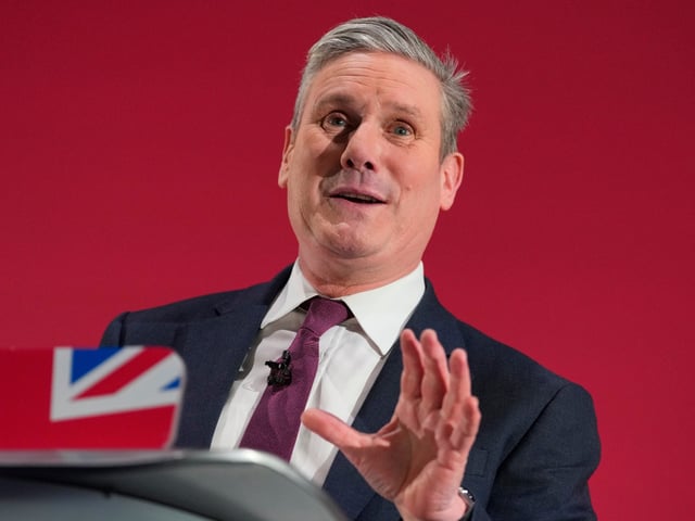 Keir Starmer, Leader of Britain's opposition Labour Party delivers a speech at a business conference in London, Thursday, Feb. 1, 2024. 400 senior business leaders will be in attendance for speeches, panels and roundtables at the Labour Business Conference. (AP Photo/Kirsty Wigglesworth)