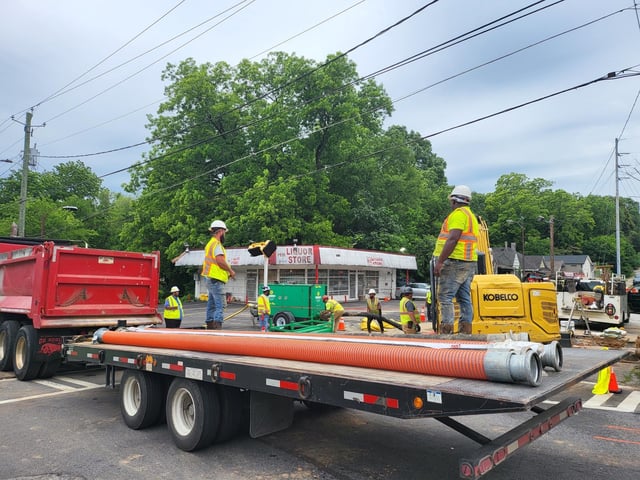 Crews repairing a water main break in downtown Atlanta that caused massive disruptions across the city beginning on Friday, May 31, 2024.