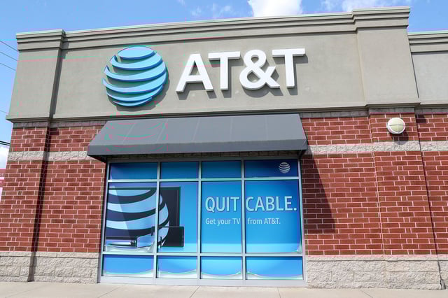 Mandatory Credit: Photo by Paul Weaver/SOPA Images/Shutterstock (14491750x)
An exterior view of the AT&T store at the Columbia Collonade mall.
Businesses and Logos in Bloomsburg, US - 19 May 2024