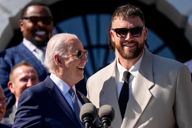 Joe Biden and Travis Kelce at the White House, on May 31, 2024.