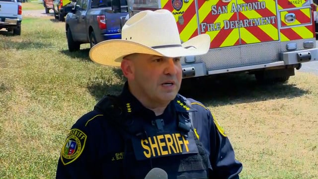 Bexar County Sheriff Javier Salazar speaks to reporters after the successful disruption of a human smuggling operation on June 6.