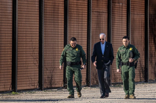 President Joe Biden speaks with U.S. Customs and Border Protection officers during a visit last year to El Paso.