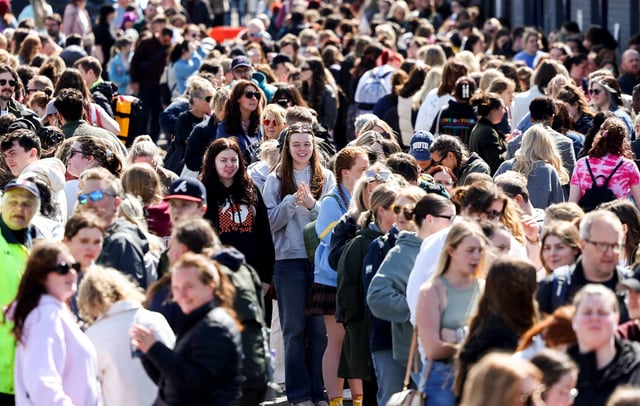 Taylor Swift fans queue outside Murrayfield stadium on June 06, 2024. (Photo by Jeff J Mitchell/Getty Images)