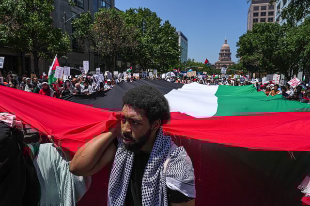 Demonstrators at a pro-Palestine protest in Austin, Texas, on May 19, 2024.