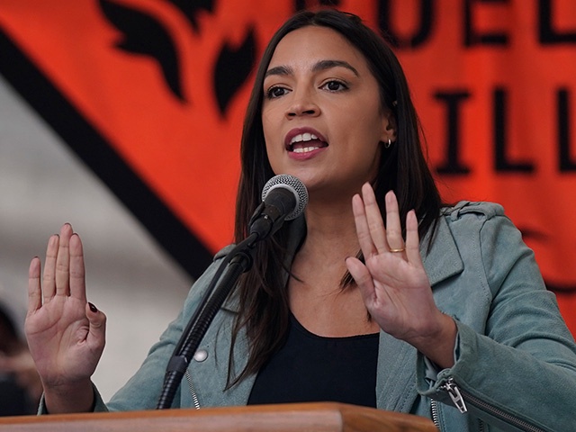 Rep. Alexandria Ocasio-Cortez (D-N.Y) speaks at a rally to end the use of fossil fuels, in New York, Sunday, Sept. 17, 2023. (AP Photo / Bryan Woolston)