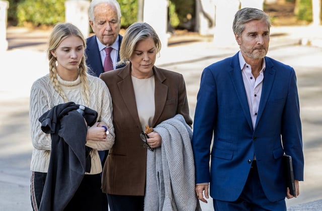 Rebecca Grossman walks with her family into Van Nuys courtroom for verdict on Feb. 23, 2024 in Los Angeles.