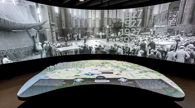 A view of the topographical map inside the "Hollywoodland" exhibit. (Josh White, JWPictures/Academy Museum Foundation)