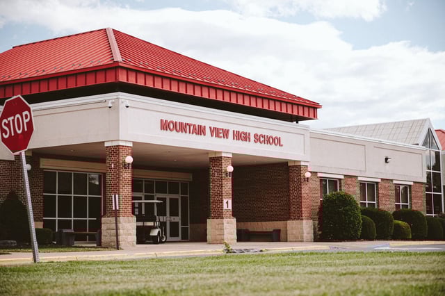 Mountain View High School, which bore the name Stonewall Jackson, the Confederate general, before it was renamed two years ago, in Quicksburg, Va., June 9, 2022. The school was renamed in response to nationwide racial justice protests.The community has been fighting about it ever since. (Eze Amos/The New York Times)
