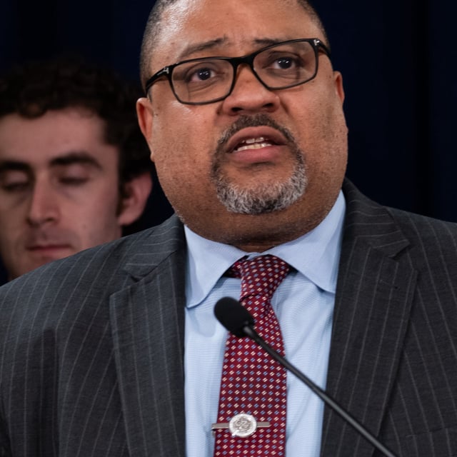 Manhattan District Attorney Alvin Bragg is pictured during a press conference in New York City on May 30, 2024. Bragg on Tuesday announced the indictment of a man accused of selling firearms including "ghost gun" parts while incarcerated in federal prison.