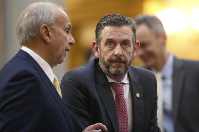 Ohio state Sen. Michael Rulli is seen with colleagues in Columbus on February 28, 2024.