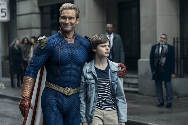 Antony Starr as Homelander and Cameron Crovetti in "The Boys," season 4.