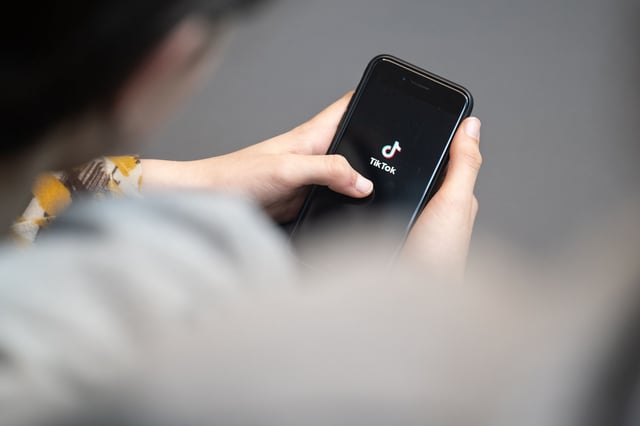 25 April 2024, Berlin: A teenager looks at a smartphone with the TikTok logo displayed. Photo: Hannes P. Albert/ (Photo by Hannes P. Albert/picture alliance via Getty Images)