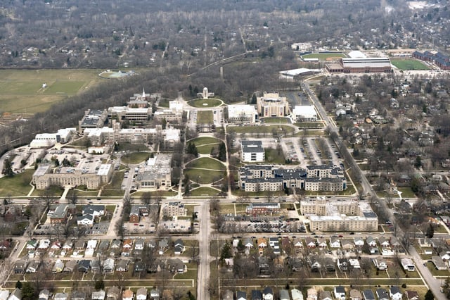 An aerial view of the campus of Butler University during the Midwest Regional round of the 2013 NCAA Men's Basketball Tournament on March 30, 2013 in Indianapolis, Indiana.