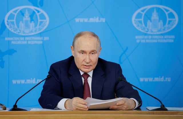 Russia's President Vladimir Putin delivers a speech during a meeting with the leadership of the Russian foreign ministry in Moscow, Russia June 14, 2024.