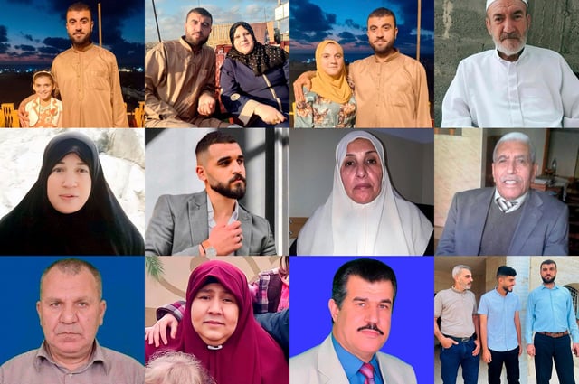 Photos provided by Youssef Salem shows relatives he has lost from Israeli strikes during the Gaza war. Top row from left, Mohamed Salem with his daughter, Amal; his wife, Fidaa; his daughter Sara, and Ibrahim Salem. Second row from left, the daughter of Um Ahmed Salem, Mohamed Hani Salem, Um Hani Salem and Ismail Salem. Third row from left, Adel Salem, Um Ahmed Salem, Ismail Salem, Munir, Nour and Mohamed Salem. Photo: Youssef Salem via AP
