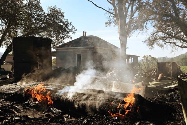 A home on West Dry Creek Road damaged from the Point Fire is seen in the Healdsburg area on Monday.