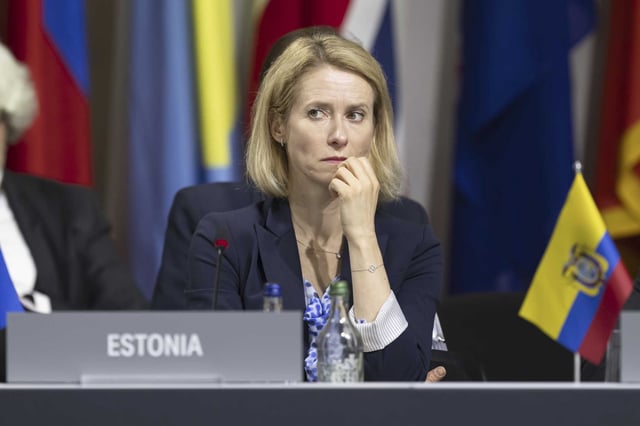 Estonia's Prime minister Kaja Kallas attends the plenary session during the Summit on peace in Ukraine, in Obbürgen, Switzerland, Sunday, June 16, 2024. (Urs Flueeler/Keystone via AP)