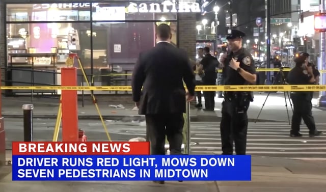 Seven people were hit in a crosswalk after police say a driver ran a red light.
