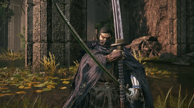Elden Ring: Shadow of the Erdtree gameplay showing off the stats and location of Rakshasa's Great Katana, the best Great Katana in the DLC
