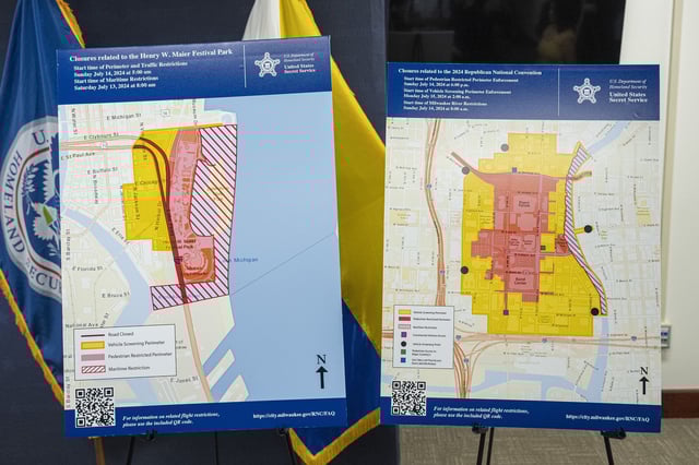 The U.S. Secret Service released maps Friday, June 21, 2024, showing the parade route and protest zones that will be allowed during the Republican National Convention held in Milwaukee next month.