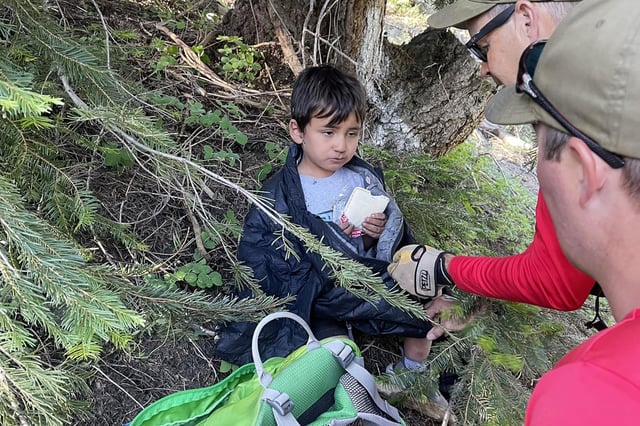 Four year old Christian Ramirez is rescued after going missing near the Rancheria Campground in Sierra National Forest on june 21, 2024.