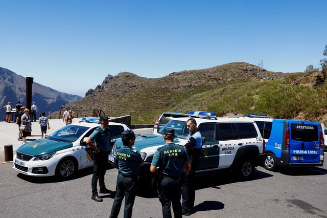 Several officers from the Guardia Civil and the police gather before beginning the search for the young Briton Jay Slater in the Masca Ravine, on the island of Tenerife, Spain, June 24, 2024.
