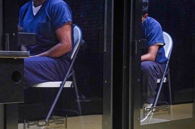 Detainees do a virtual visit with their attorneys in Los Fresnos, Texas, on June 10, 2024.
