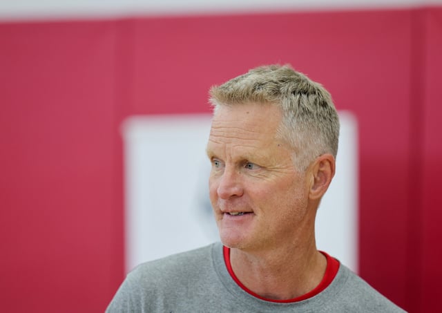 Head coach Steve Kerr of the 2023 USA Basketball Men’s National Team attends a practice session during the team's training camp at the Mendenhall Center at UNLV as the team gets ready for the FIBA Men’s Basketball World Cup on August 04, 2023 in Las Vegas, Nevada.