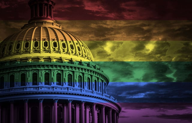 US Capitol with LGBTQ Pride flag overlaid