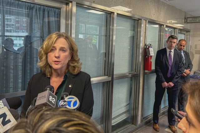 Queens District Attorney Melinda Katz speaks ofter the arraignment Wednesday.