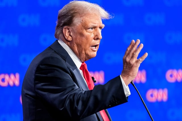 Donald Trump during a presidential debate with President Joe Biden in Atlanta on June 27, 2024.