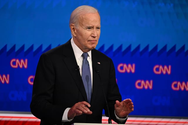 Former President Donald Trump and President Joe Biden debate at CNN's Atlanta studios on June 27, 2024.