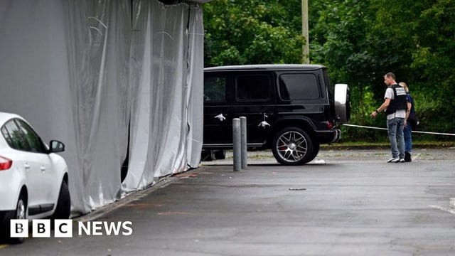 Police officers are at work on the site of a shooting that occured overnight during a wedding party in Thionville, eastern France, on June 30, 2024.
