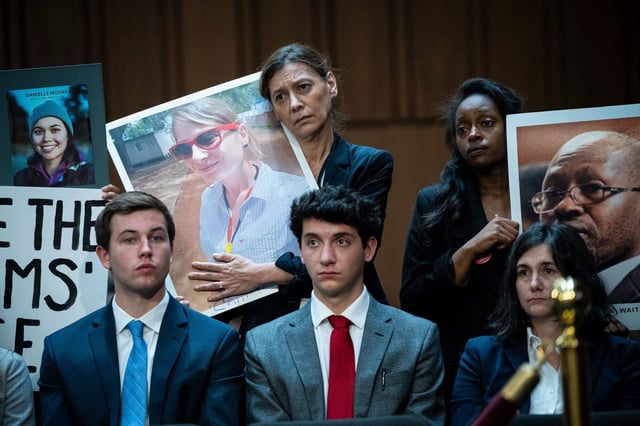 Relatives of Boeing plane crash victims in Washington on June 18. Photo: Bloomberg