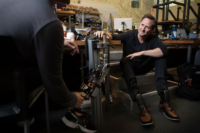 Dr. Hugh Herr in the lab. Herr had both legs amputated below the knee after a climbing accident in 1982.