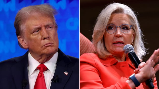 Republican presidential candidate and former U.S. President Donald Trump, left, and former U.S. Rep. Liz Cheney (R-WY), right.