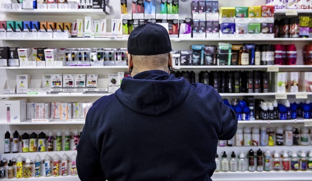 Various brands and flavors of disposable vape devices at a store in the Brooklyn, N.Y., on Jan. 31, 2020.