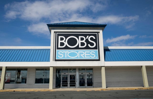 A logo sign outside of a Bob's Stores retail store location in Totowa, New Jersey, on March 23, 2020.
