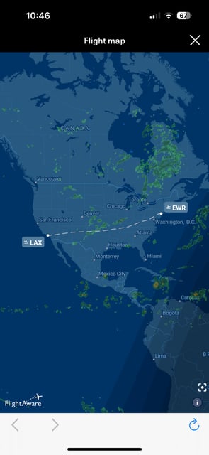 Weather map screenshot from the United Airlines app.