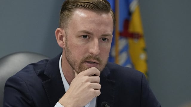FILE - Oklahoma Superintendent of Public Instruction Ryan Walters speaks during a special state Board of Education meeting, April 12, 2023, in Oklahoma City. Oklahoma's top public education official has a new target in his culture war fight: Tulsa Public Schools. While every other school district in the state had its accreditation approved last month, Walters singled out the state's largest district for further scrutiny. The board made up entirely of appointees of Republican Gov. Kevin Stitt will vote on the district's accreditation on Thursday, Aug. 24. (AP Photo/Sue Ogrocki, File)