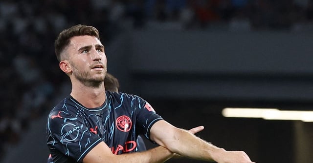 Soccer Football - Pre Season Friendly - Manchester City v Bayern Munich - Japan National Stadium, Tokyo, Japan - July 26, 2023 Manchester City's Aymeric Laporte celebrates scoring their second goal REUTERS/Kim Kyung-Hoon/File Photo