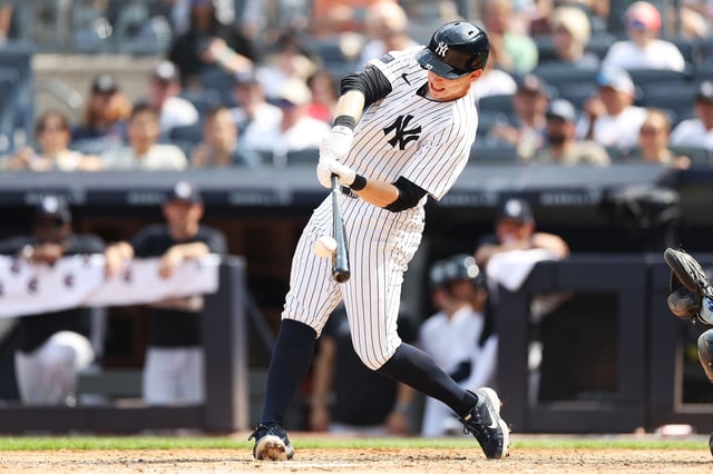 Ben Rice of the New York Yankees hits a three-run home run against the Boston Red Sox during the seventh inning at Yankee Stadium in New York City on July 6, 2024.