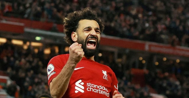 Soccer Football - Premier League - Liverpool v Wolverhampton Wanderers - Anfield, Liverpool, Britain - March 1, 2023 Liverpool's Mohamed Salah celebrates scoring their second goal REUTERS/Phil Noble/File Photo