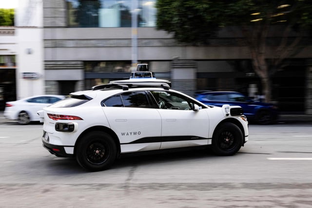 A Waymo autonomous vehicle in San Francisco on Nov. 17, 2023.