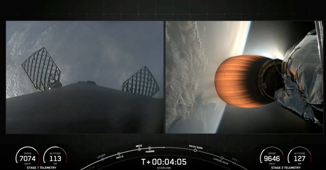 SpaceX's Falcon 9 is pictured launching satellites to orbit in space after it lifted off from the Vandenberg Space Force Base in California, U.S., in this screenshot obtained from a handout video released on July 12, 2024. SpaceX/Handout via REUTERS   