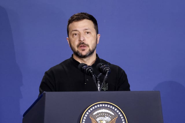 Ukraine's President Volodymyr Zelensky speaks during a Ukraine Compact event on the sidelines of the NATO members meeting at the Washington Convention Center July 11, 2024, in Washington, DC.